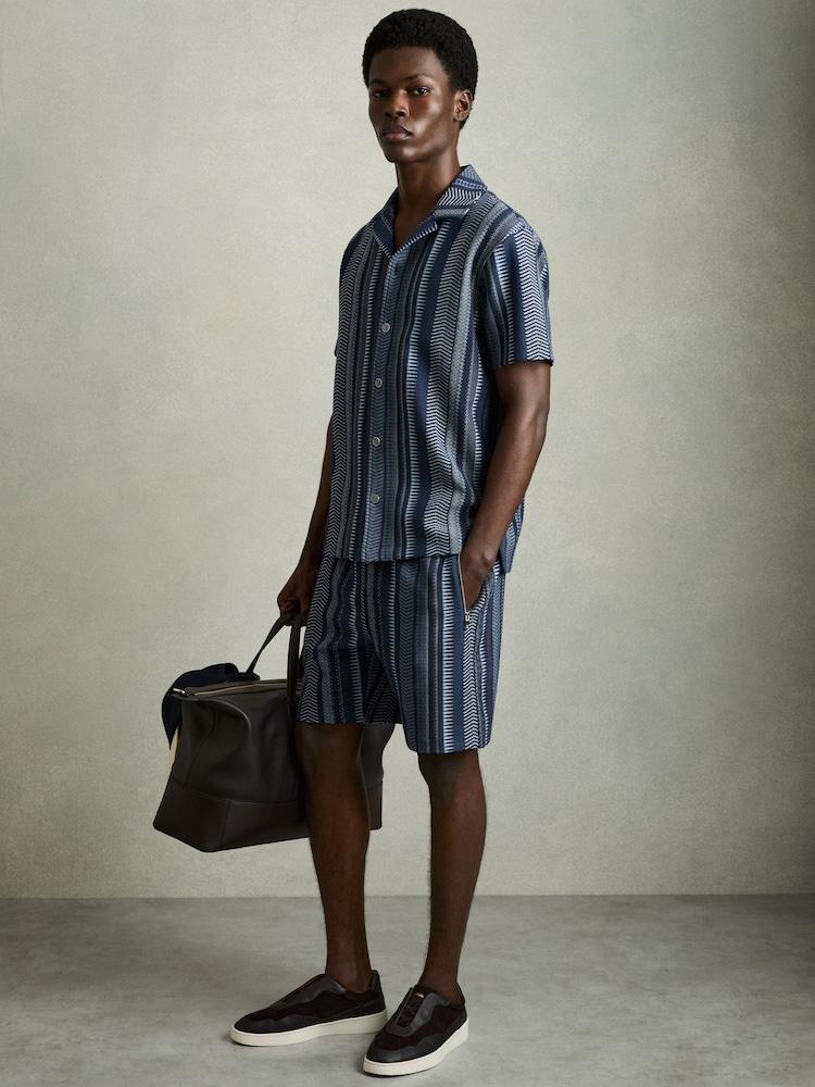 reiss Aztec-Stripe Drawstring Shorts in Navy