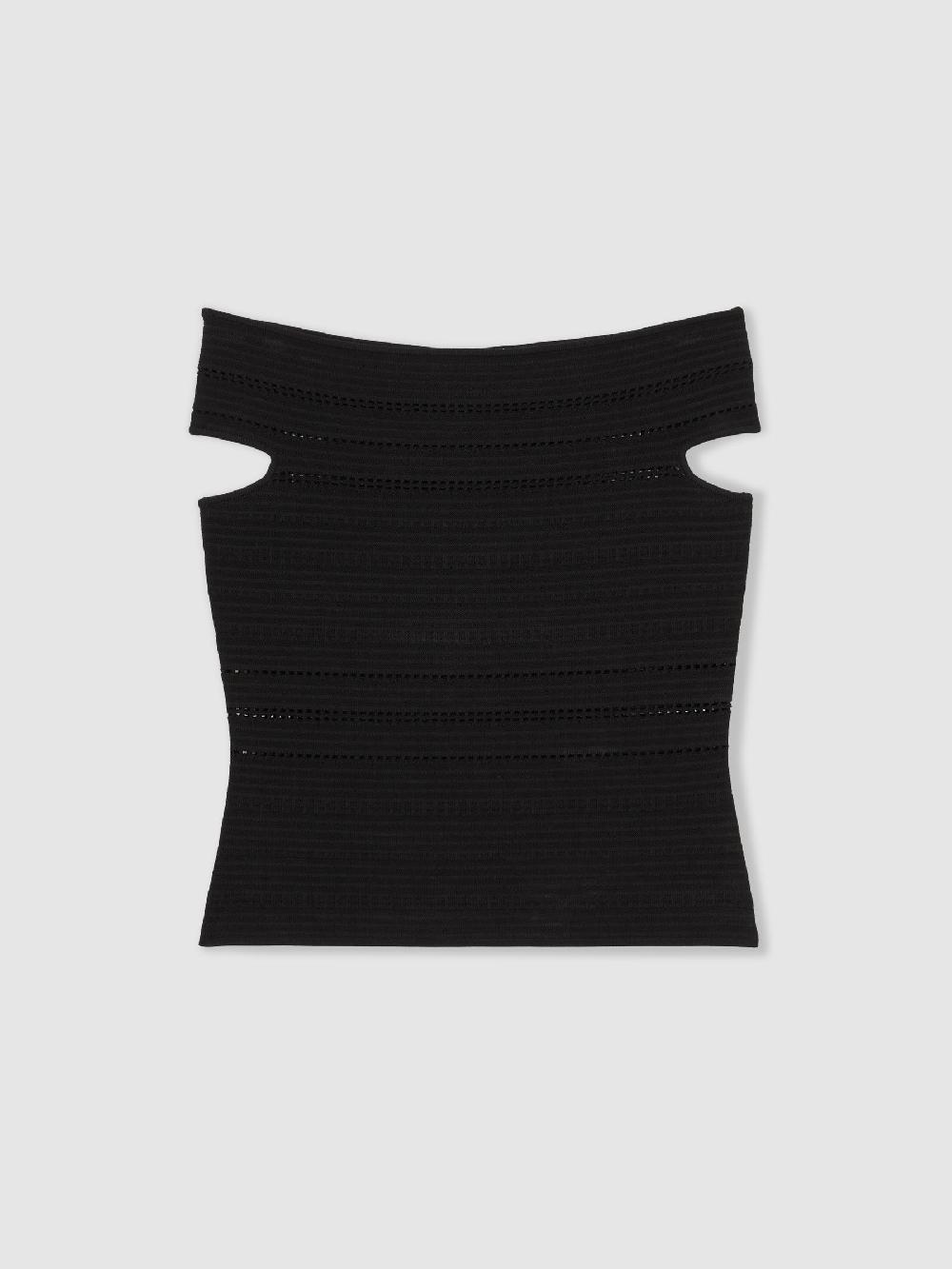 Reiss Bardot Open Knit Top In Black