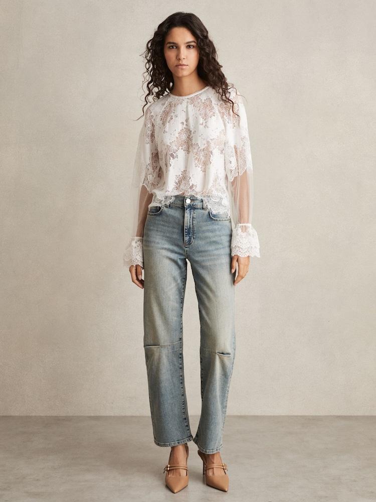 reiss Barrel-Leg Dart Jeans in Light Blue
