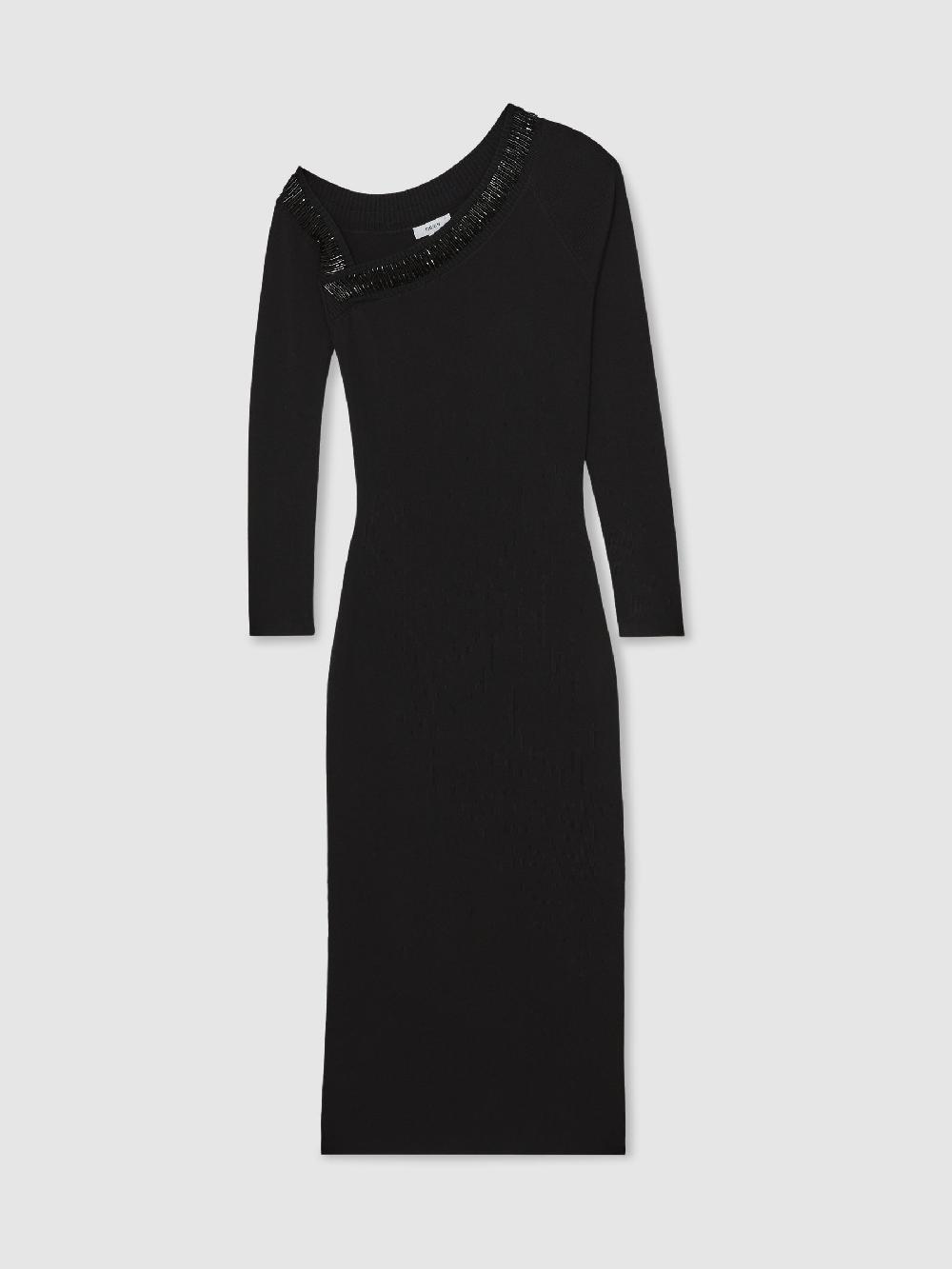 Reiss Bead-Detail Off-Shoulder Knit Dress In Black