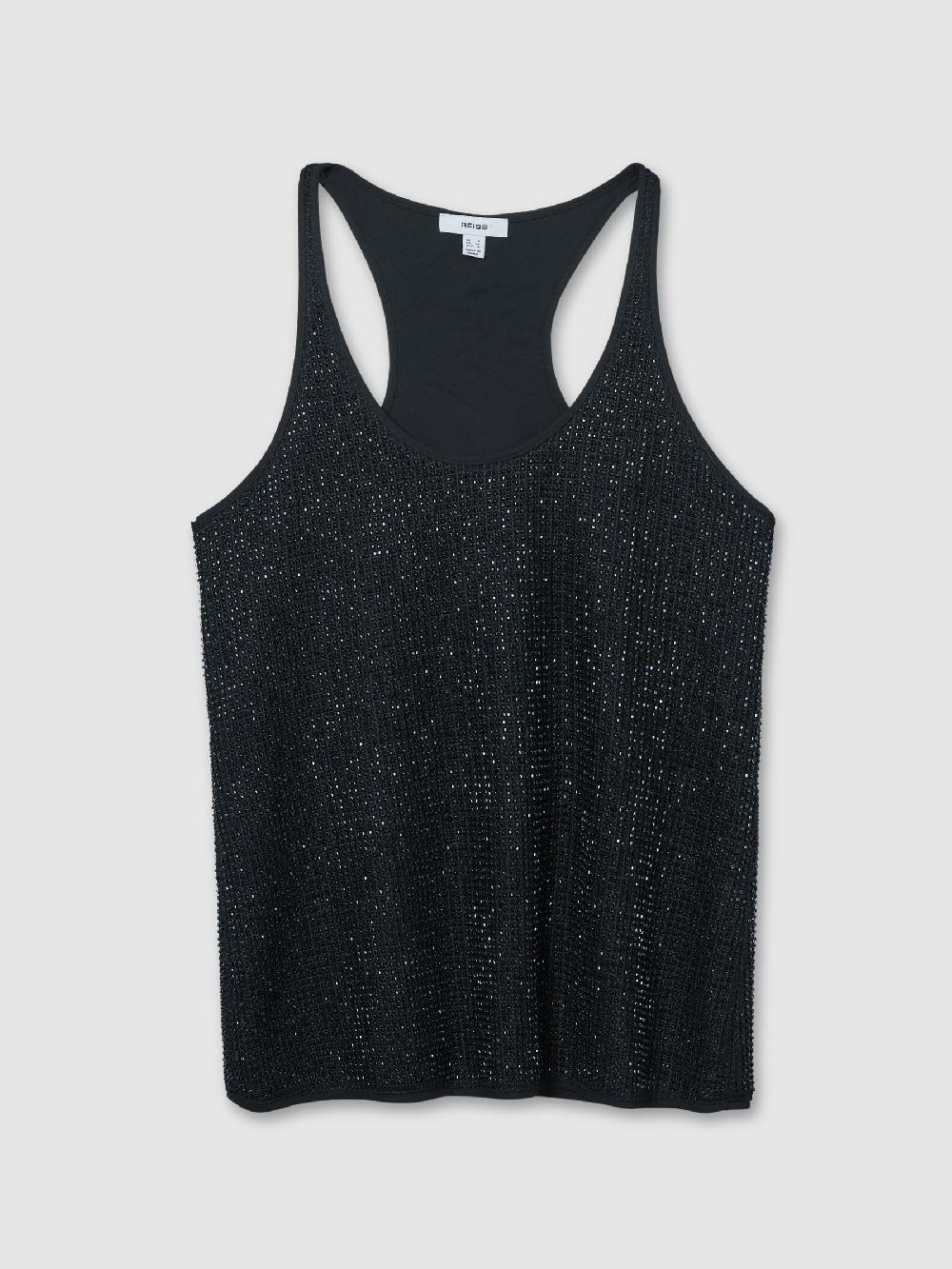 Reiss Beaded Cami Top In Dark Blue