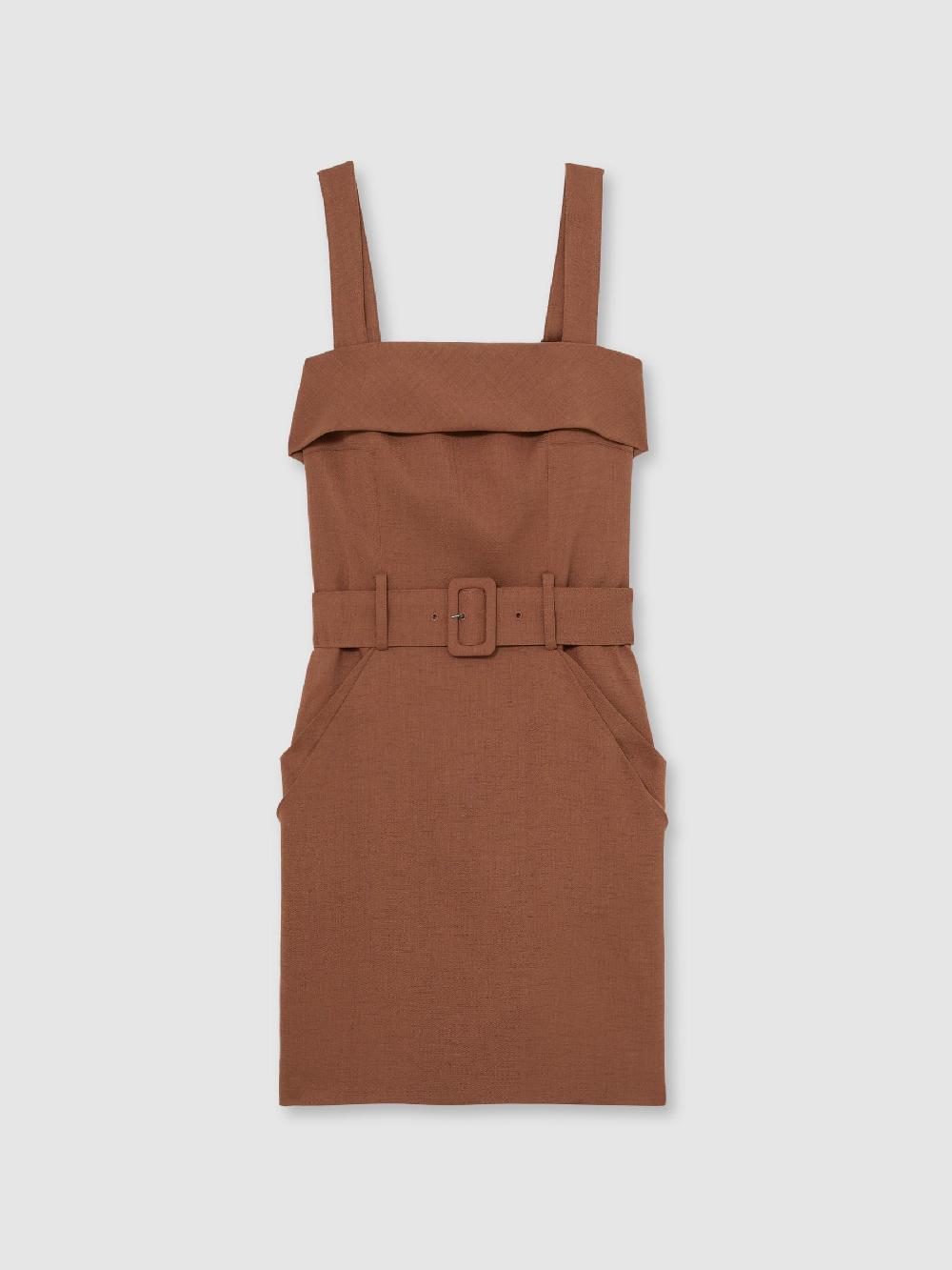 Reiss Belted Mini Dress In Brown