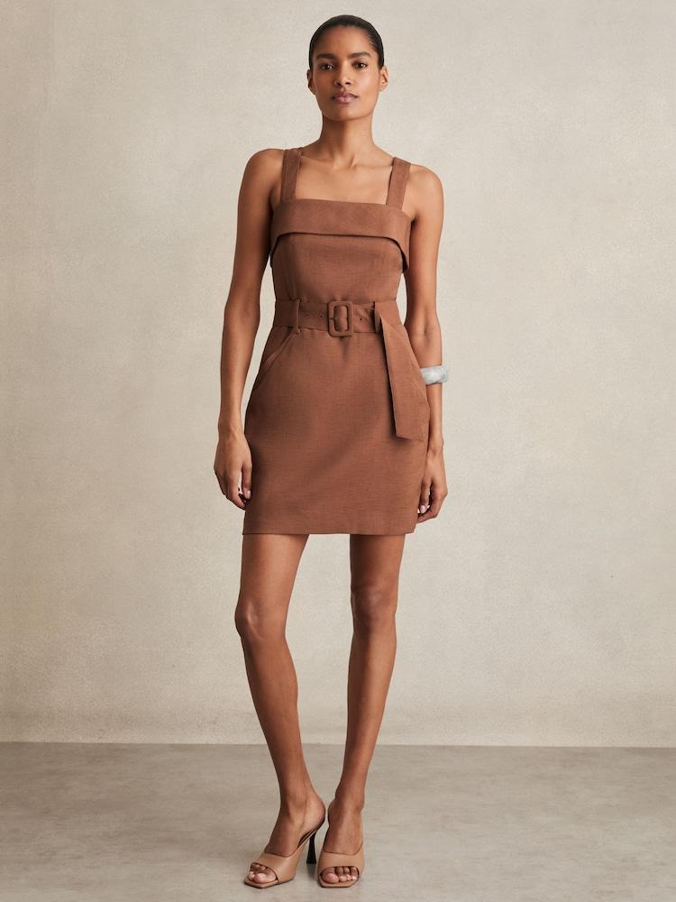 reiss Belted Mini Dress in Brown