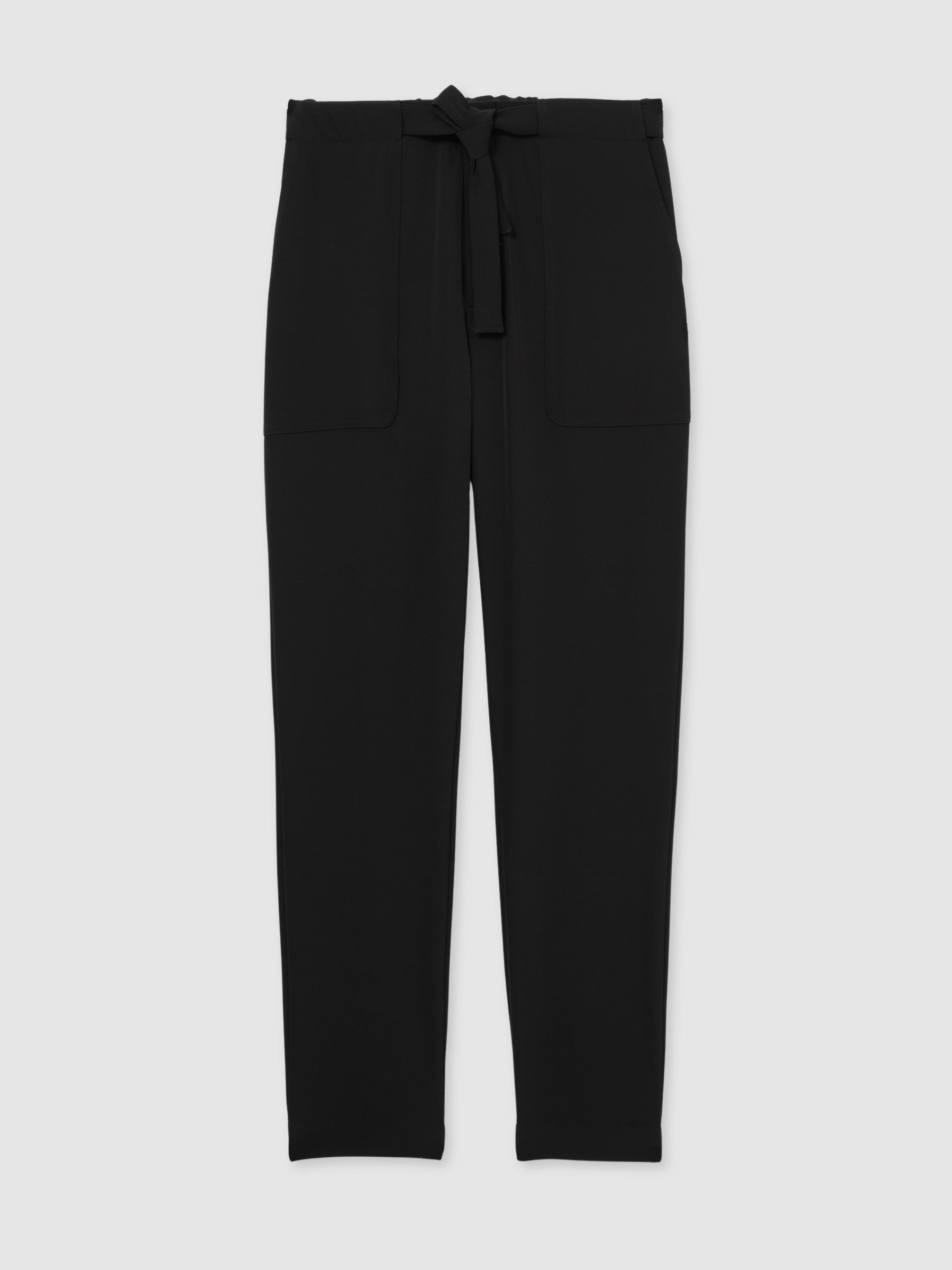 Reiss Belted Technical Tapered Trousers In Black