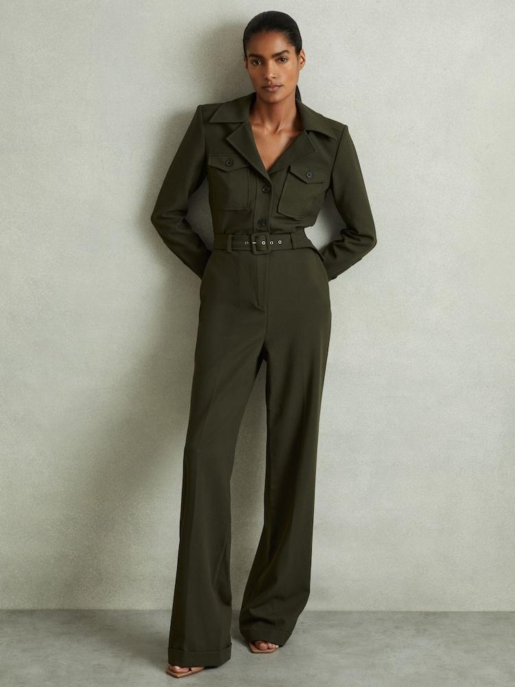 reiss Belted Utility Jumpsuit in Dark Green