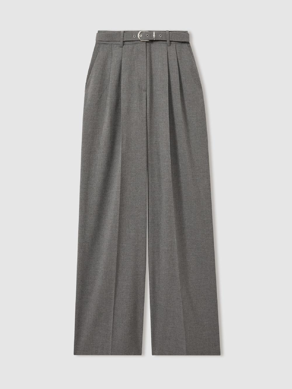Reiss Belted Wide Leg Trousers In Grey