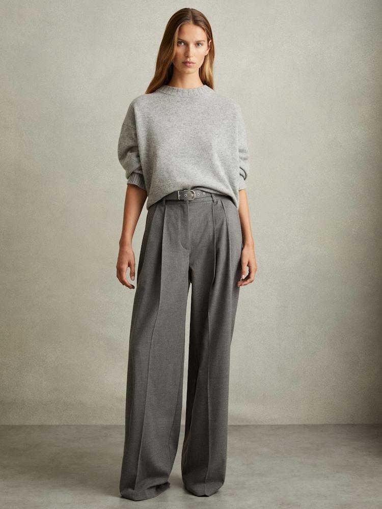 reiss Belted Wide Leg Trousers in Grey