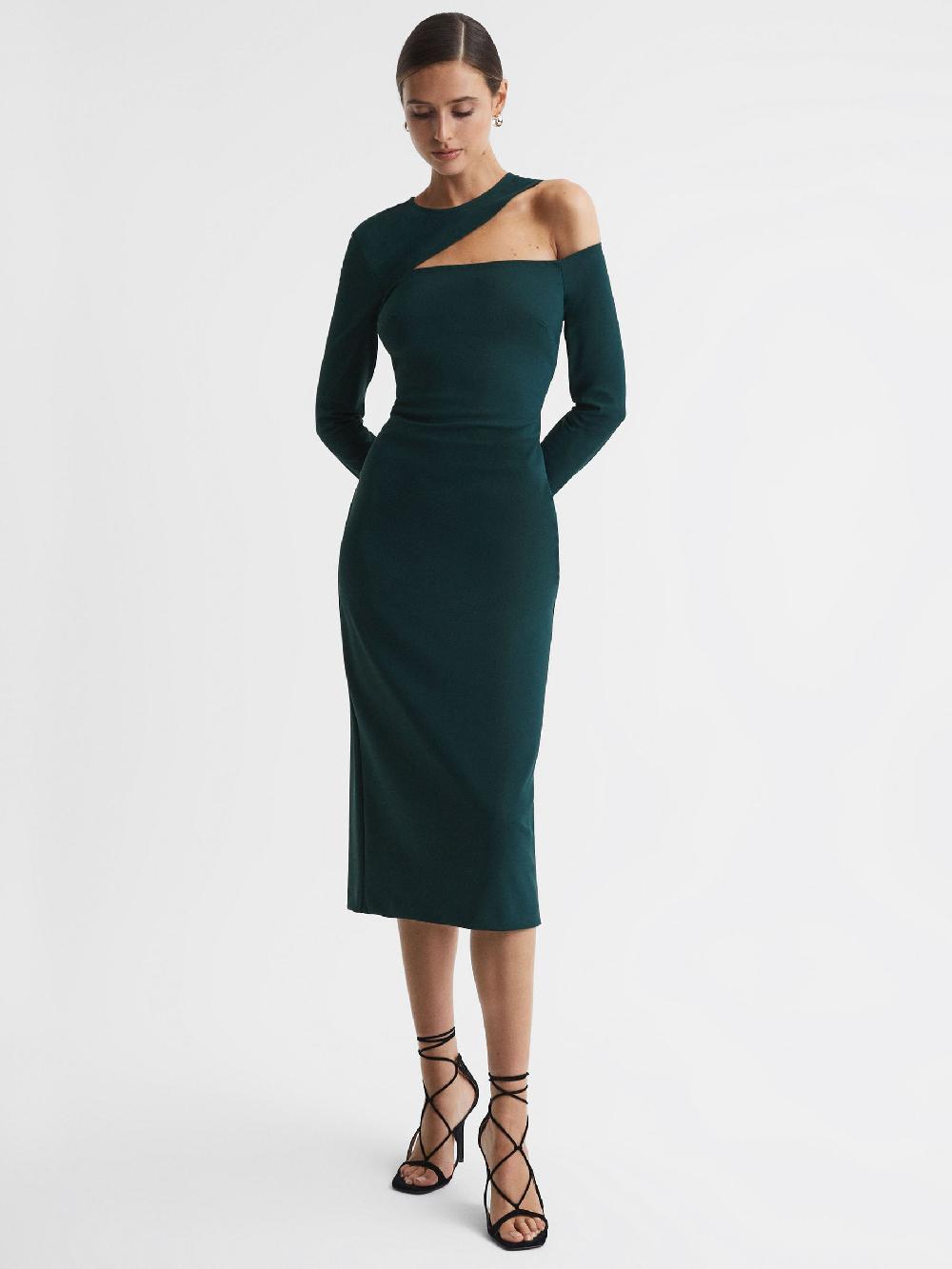 Reiss Bodycon Off-The-Shoulder Midi Dress In Teal