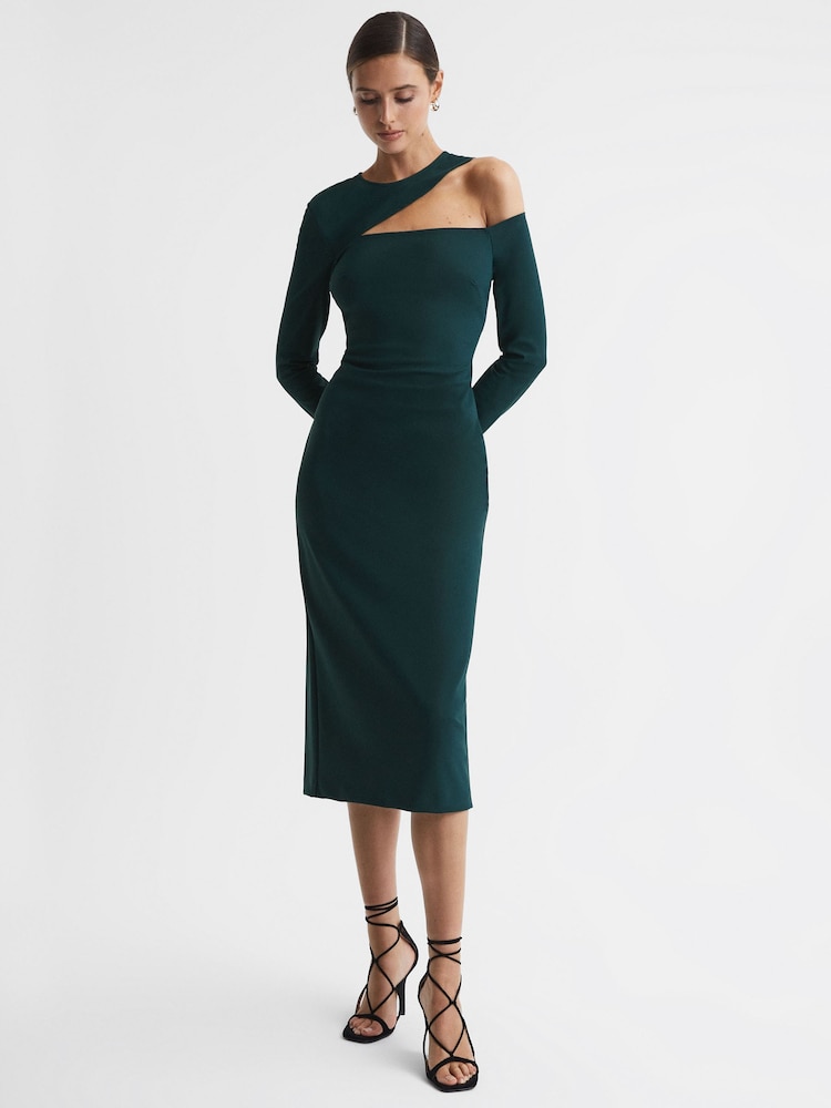reiss Bodycon Off-The-Shoulder Midi Dress in Teal