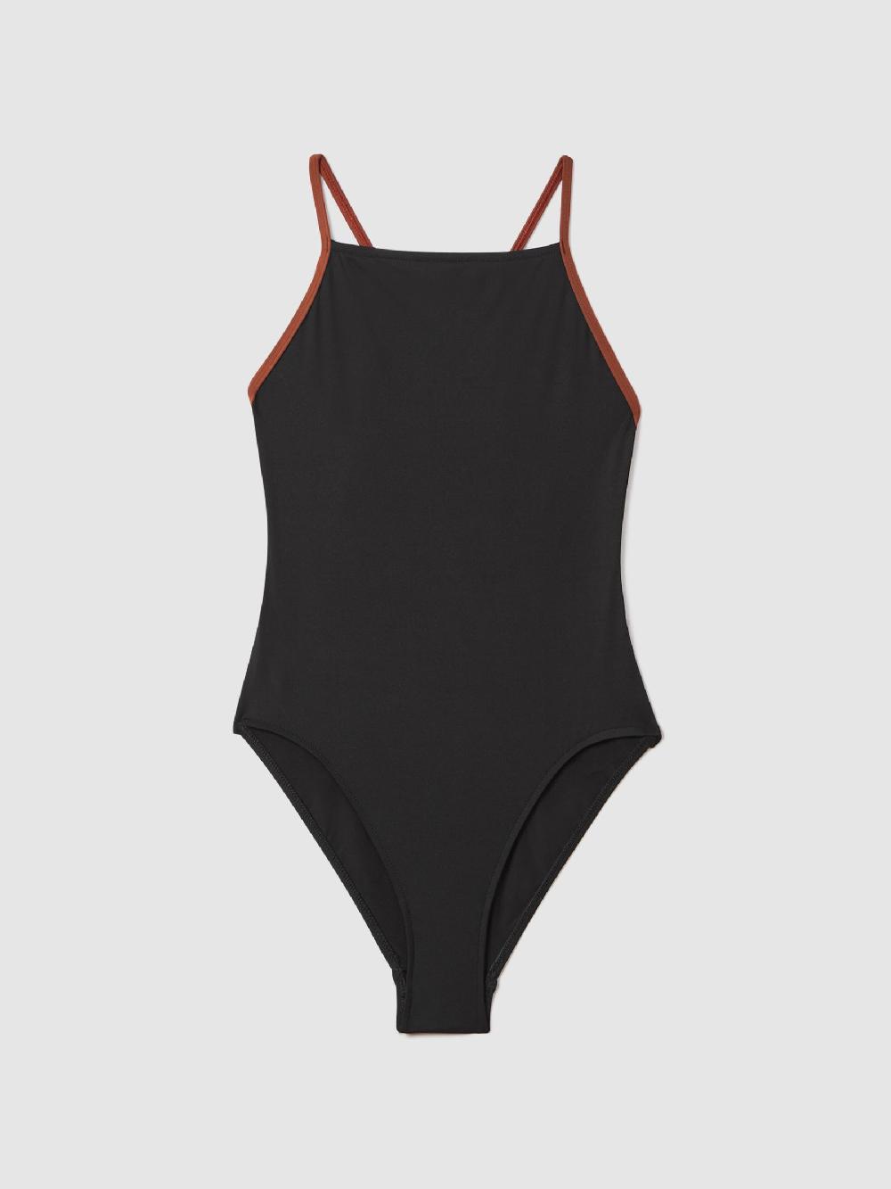 Reiss Bondi Born Contrast Strap Swimsuit In Black