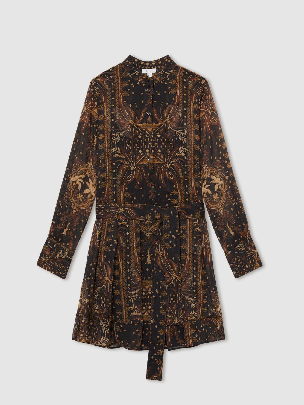 Reiss Botanical-Print Chiffon Mini Dress In Navy