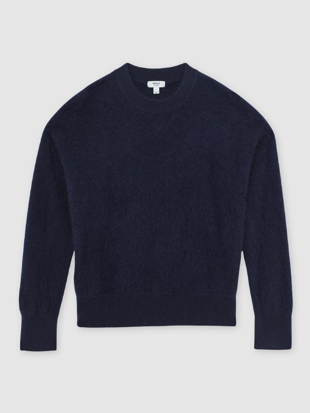 Reiss Brushed Cashmere Crew Neck Jumper In Navy