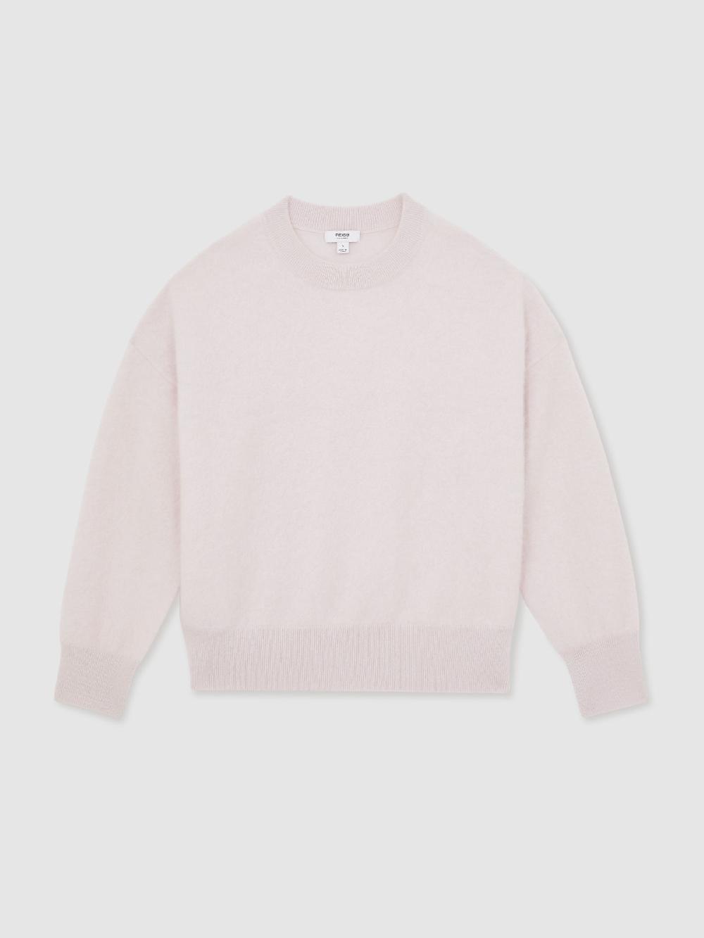 Reiss Brushed Cashmere Crew Neck Jumper In Pink