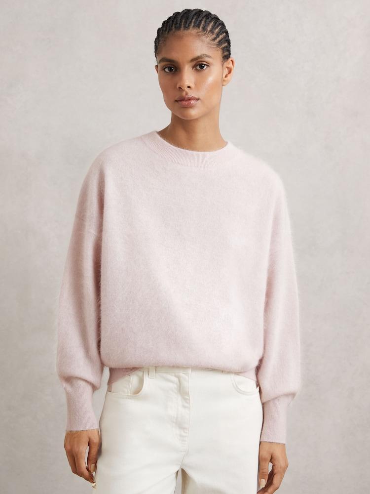 reiss Brushed Cashmere Crew Neck Jumper in Pink
