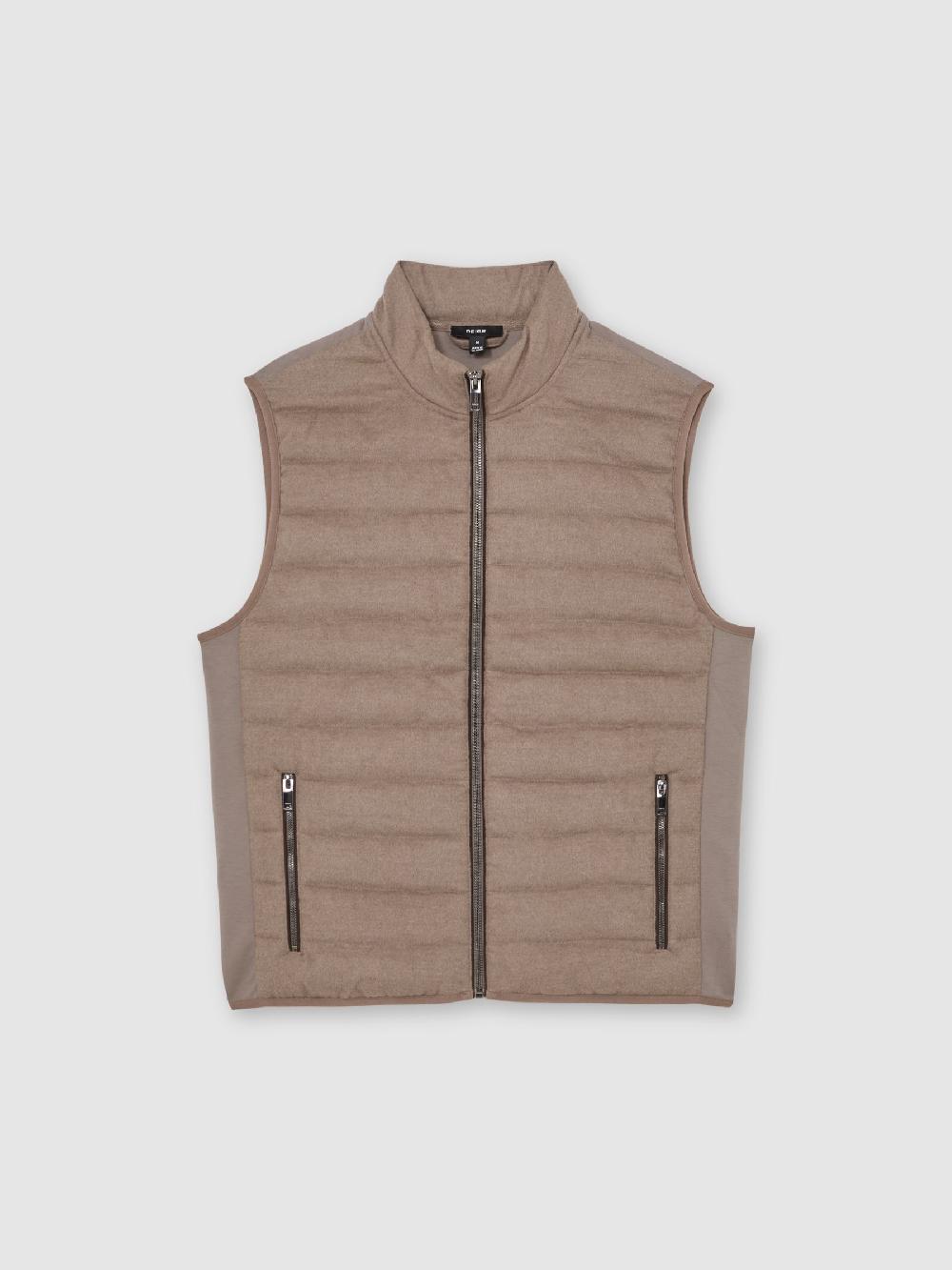 Reiss Brushed Jersey Quilted Gilet In Mocha Brown