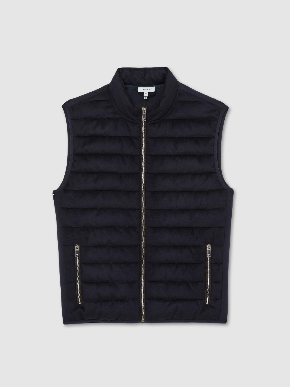 Reiss Brushed Jersey Quilted Gilet In Navy