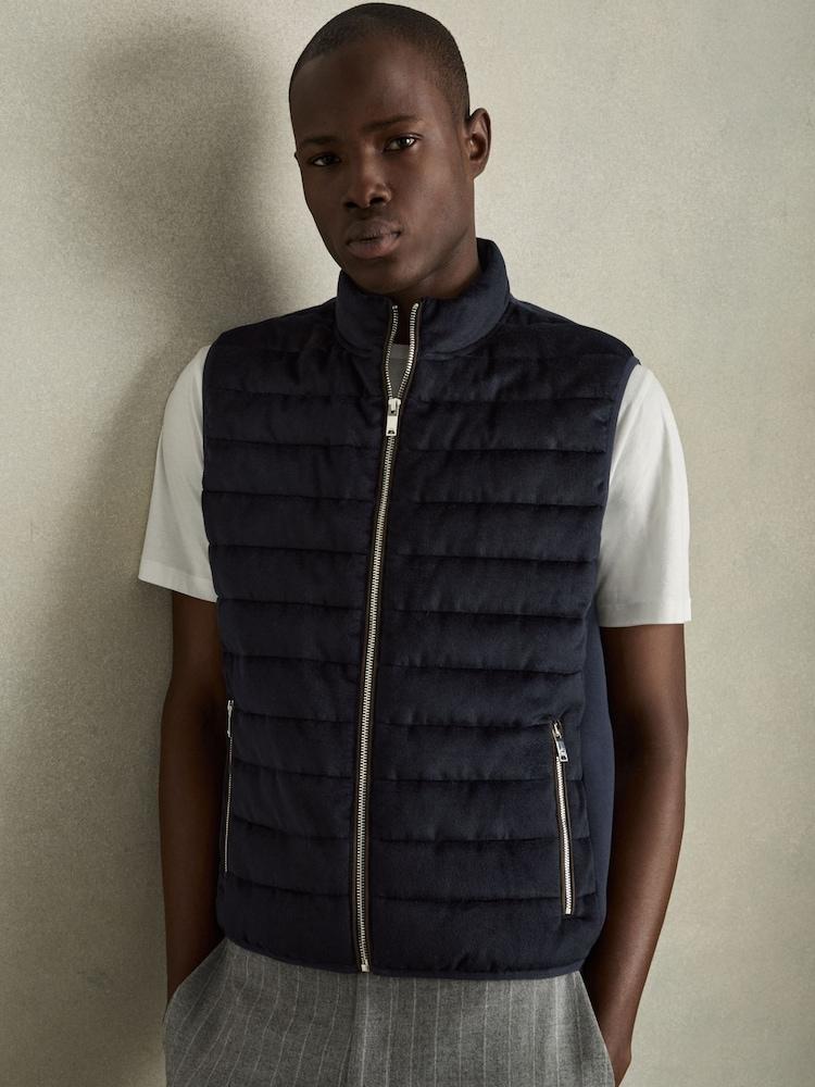 reiss Brushed Jersey Quilted Gilet in Navy