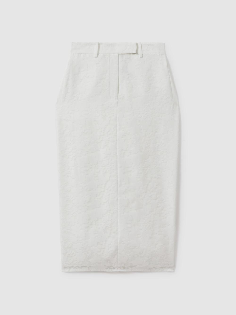 Reiss Burnout Floral Midi Skirt In Ivory
