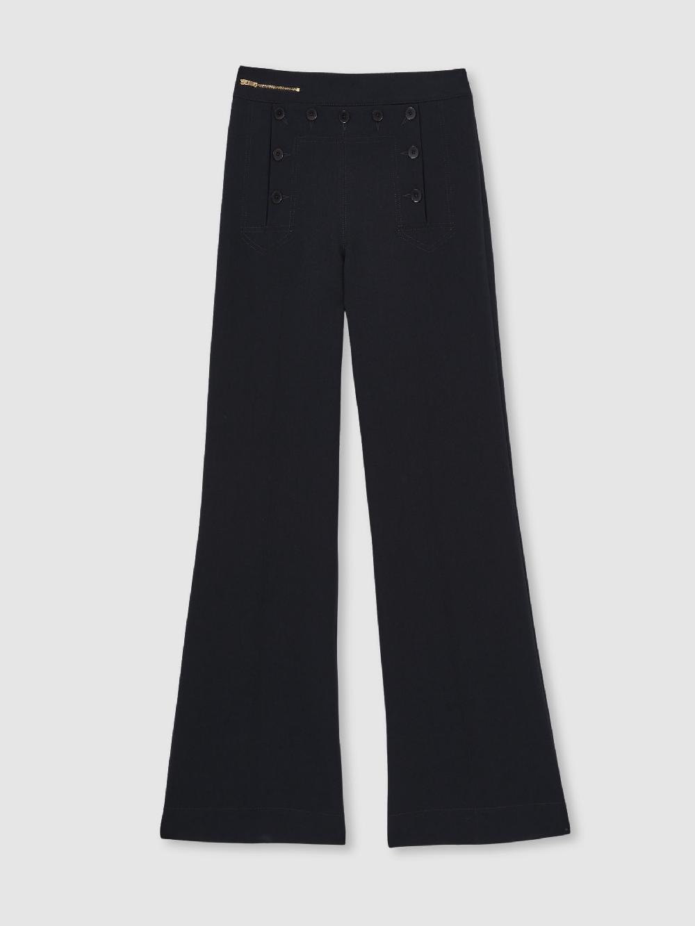 Reiss Button-Detail Wide-Leg Trousers In Navy