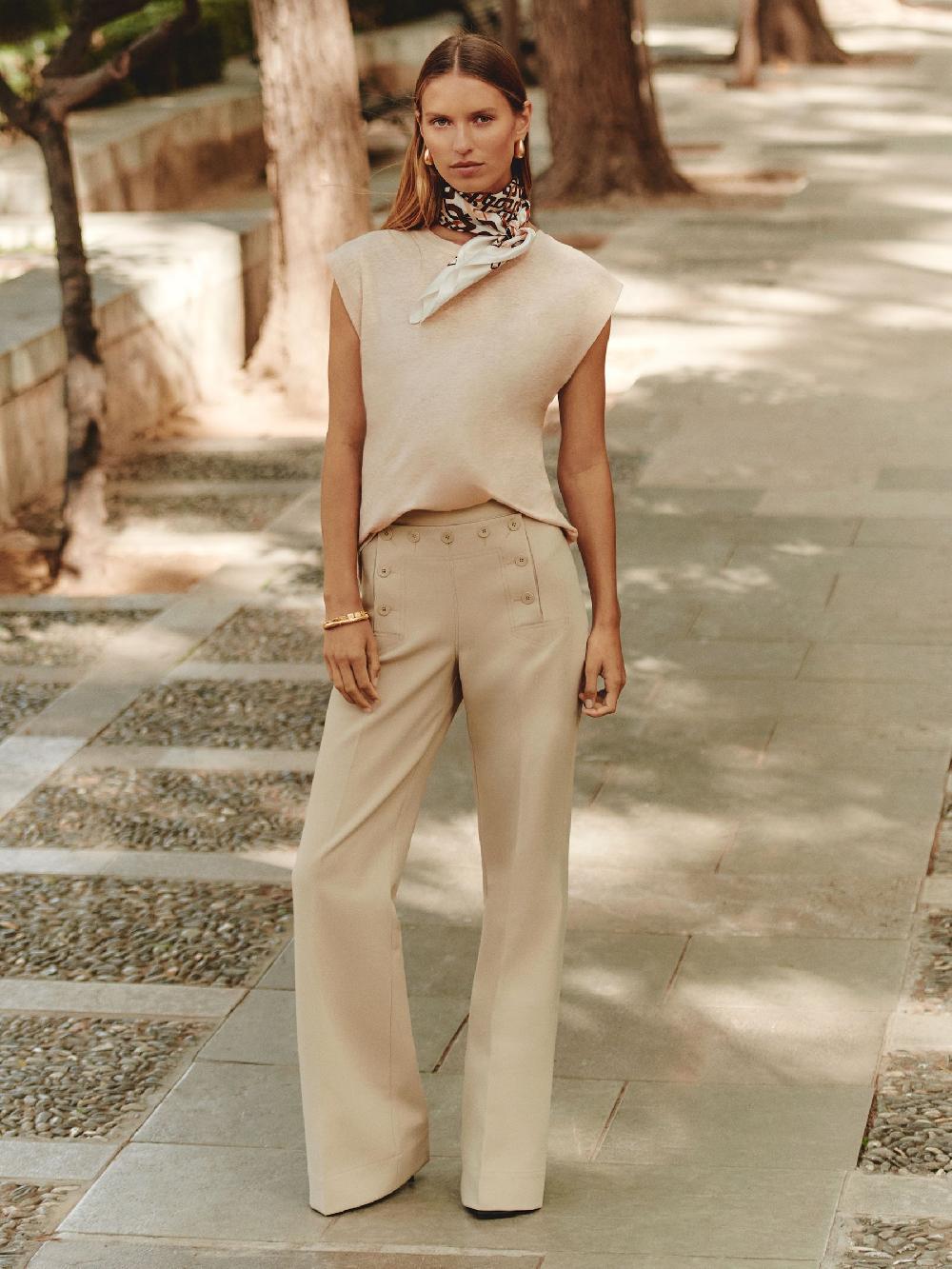 Reiss Button-Detail Wide-Leg Trousers In Neutral
