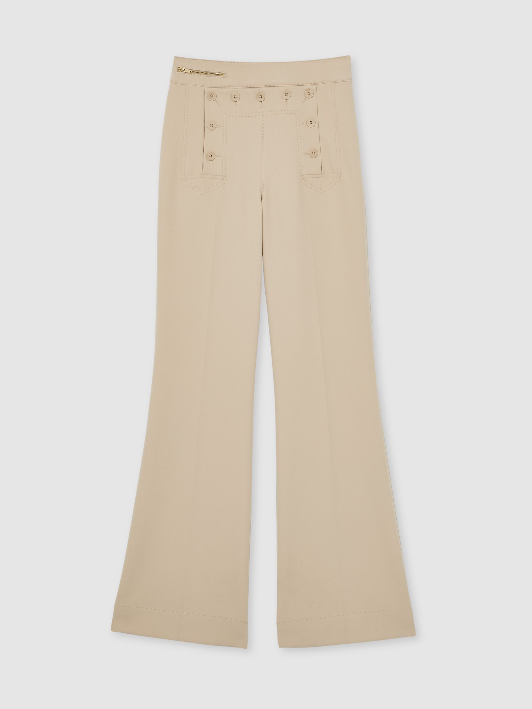 Reiss Button-Detail Wide-Leg Trousers In Neutral