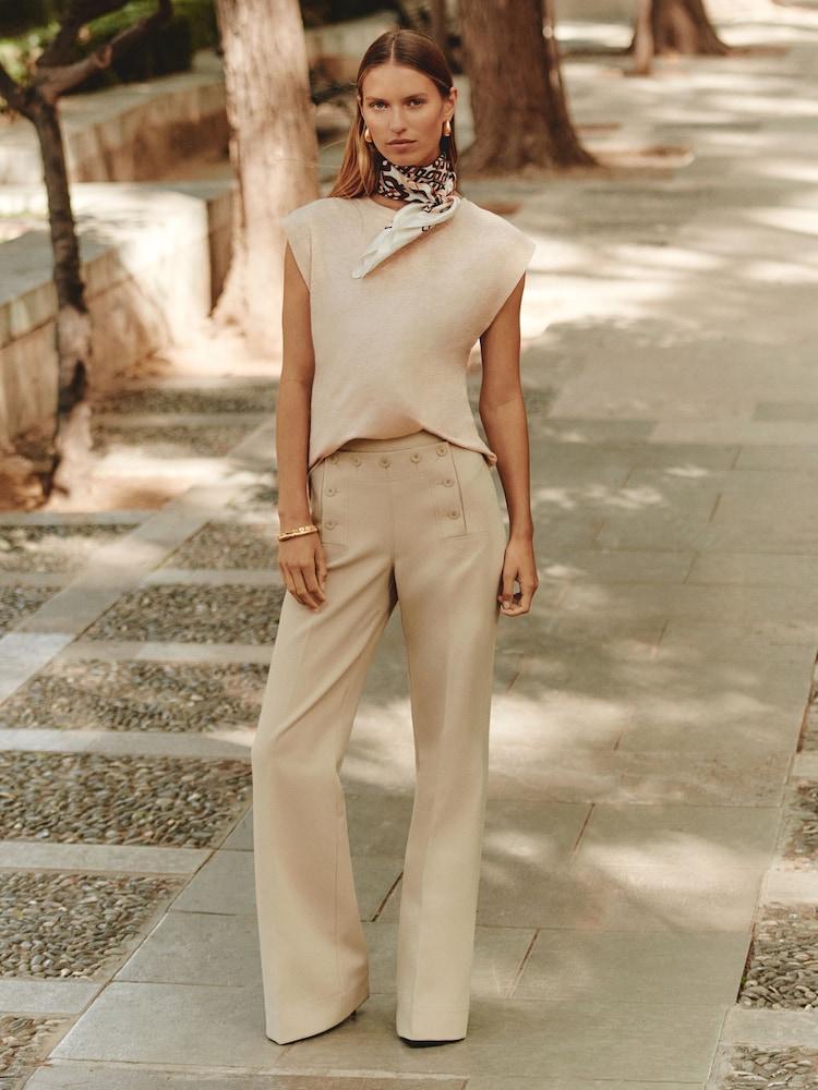 reiss Button-Detail Wide-Leg Trousers in Neutral