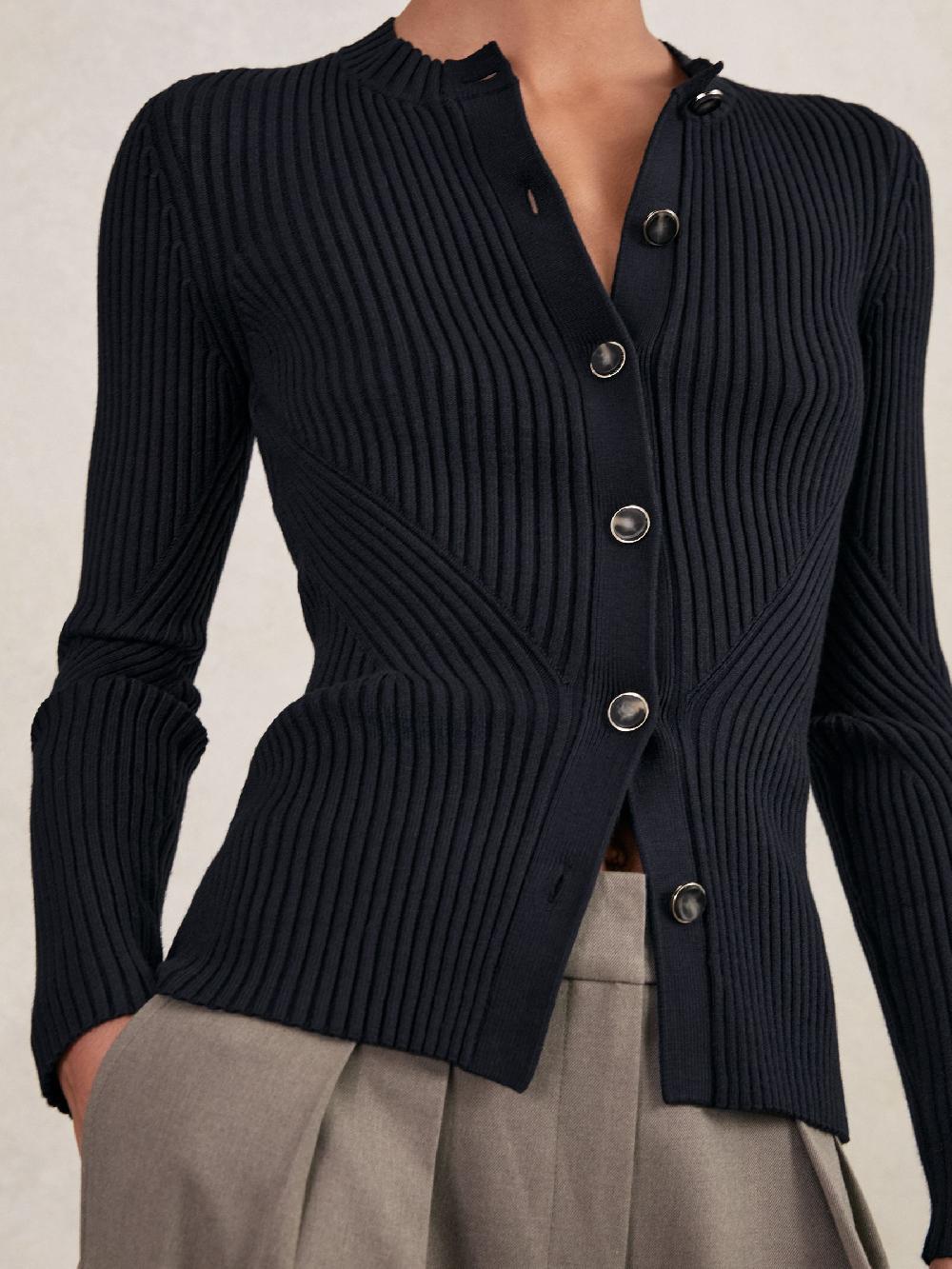 Reiss Button Front Knit Cardigan In Navy
