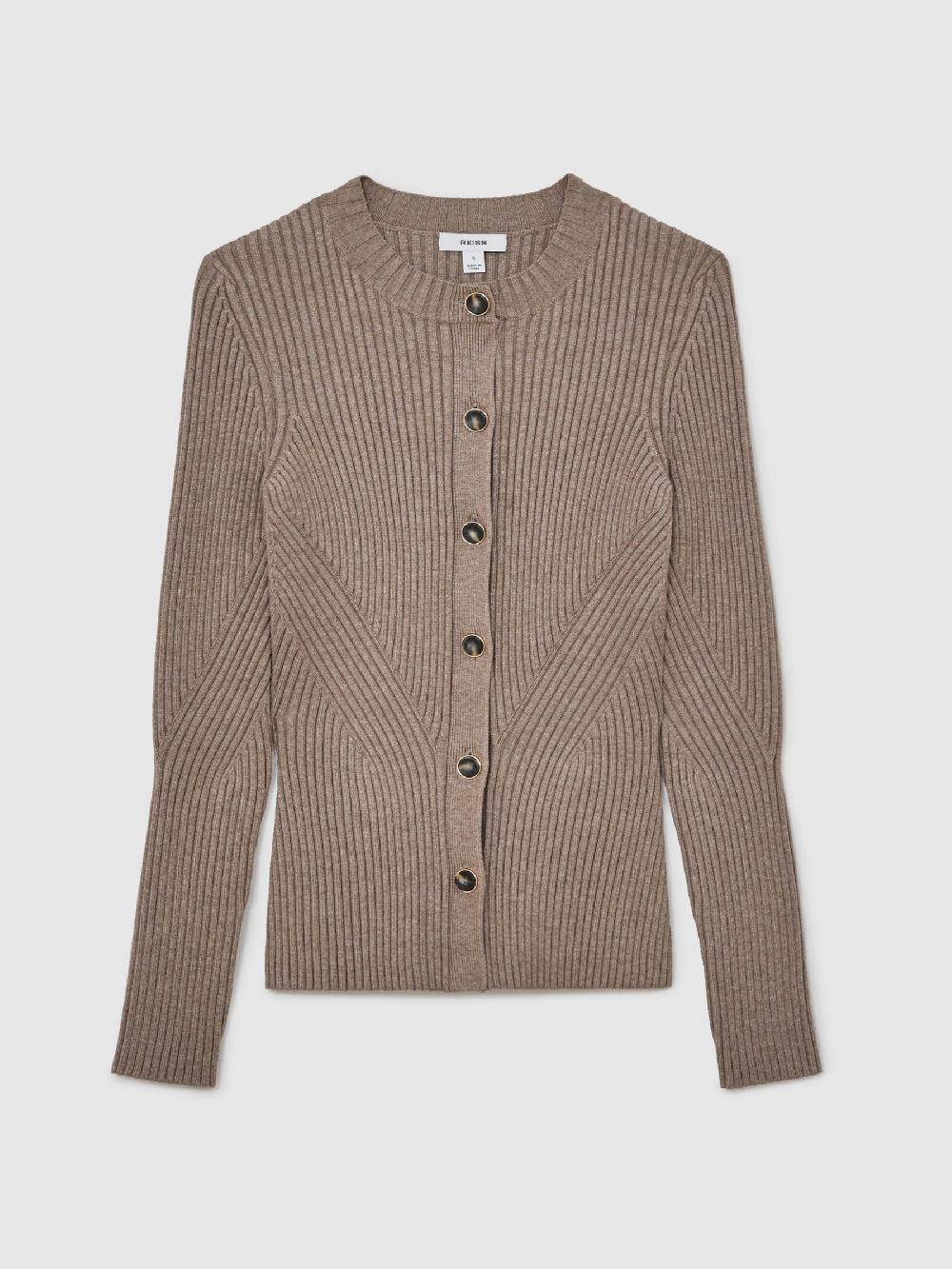 Reiss Button Front Knit Cardigan In Stone
