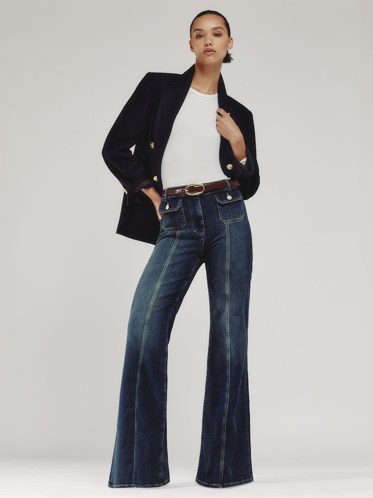 reiss Button-Pocket Flared Jeans in Mid Blue