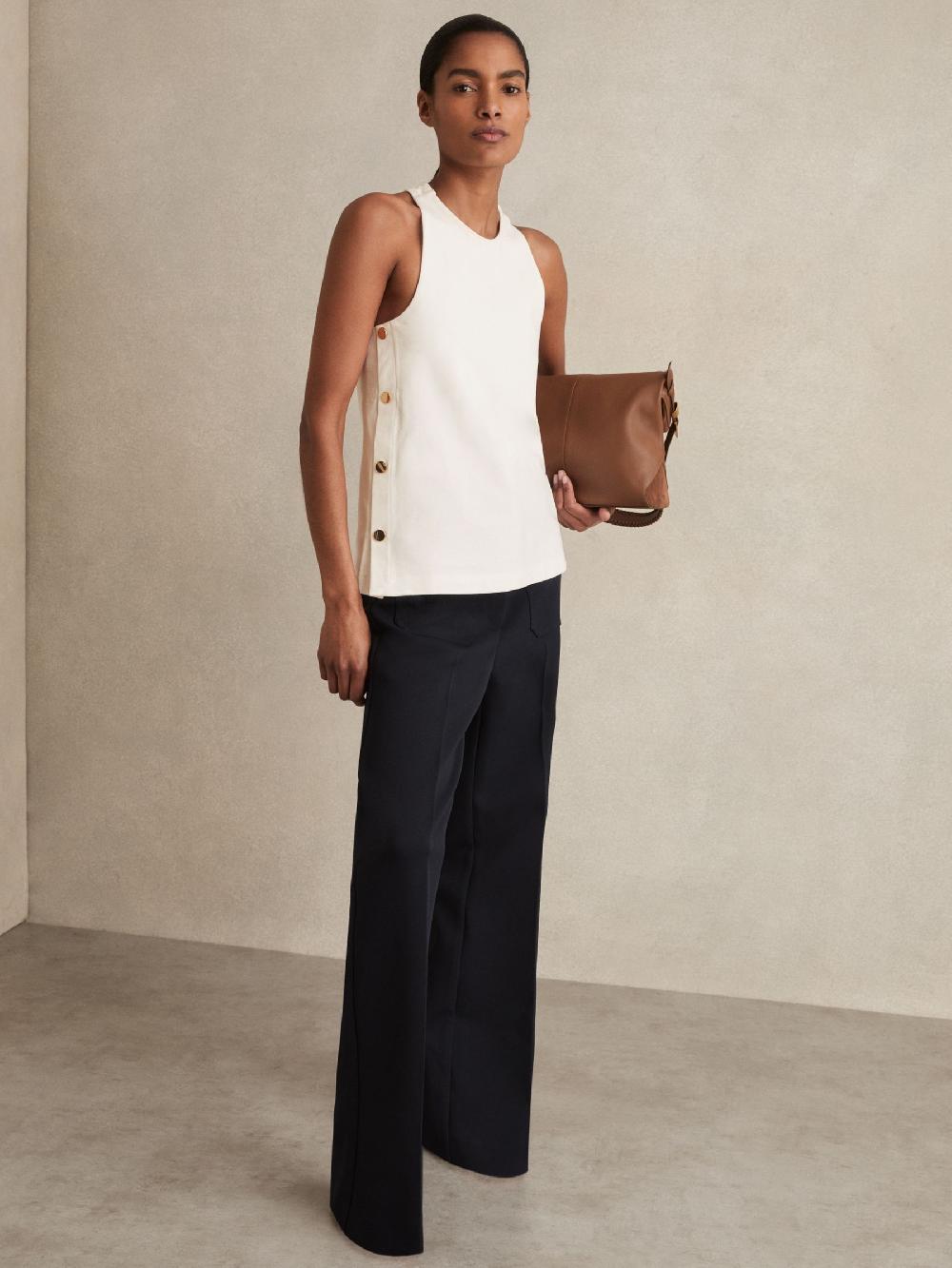 Reiss Button Side Sleeveless Top In Ivory