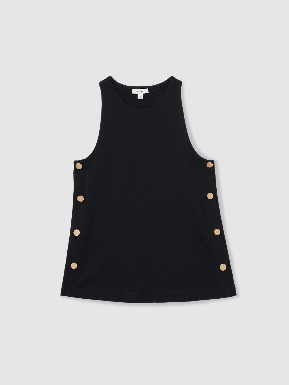 Reiss Button Side Sleeveless Top In Navy