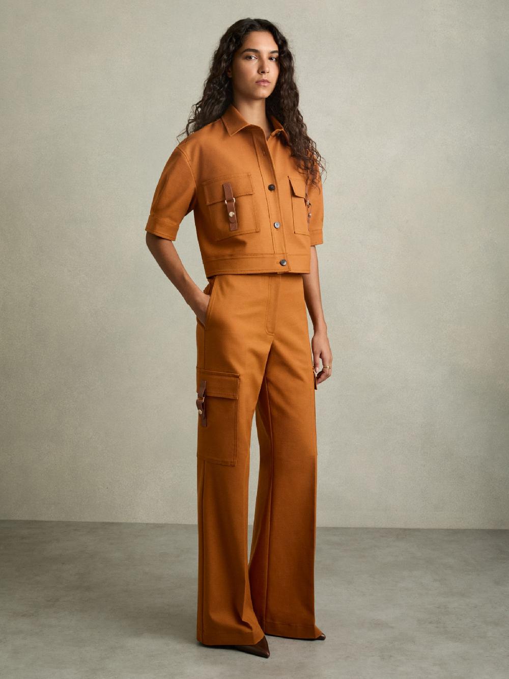 Reiss Button-Through Cropped Cargo Top In Rust