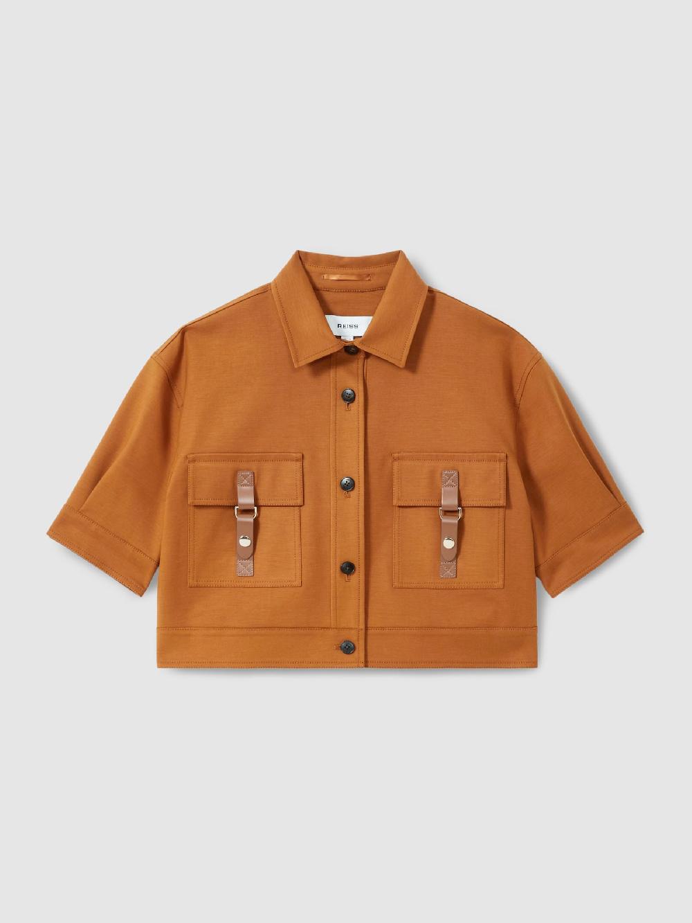 Reiss Button-Through Cropped Cargo Top In Rust