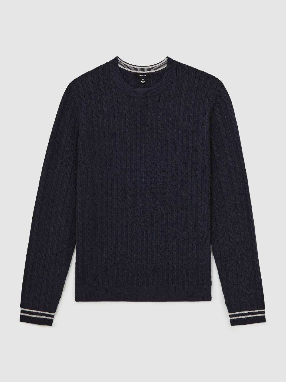 Reiss Cable-Knit Jumper With Wool In Midnight Navy