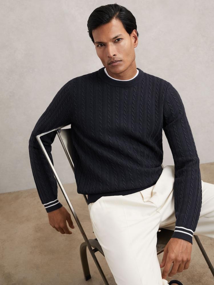 reiss Cable-Knit Jumper With Wool in Midnight Navy