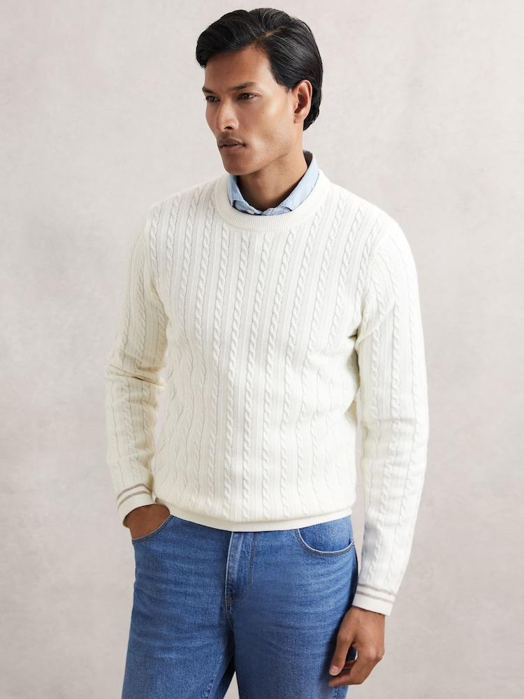 reiss Cable-Knit Jumper With Wool in White