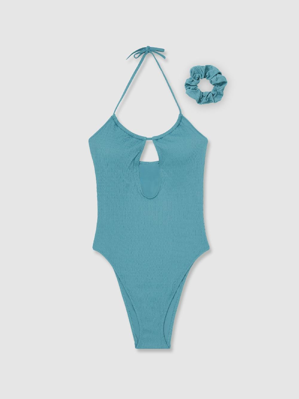 Reiss Calvin Klein Crinkle Plunge Swimsuit In Blue
