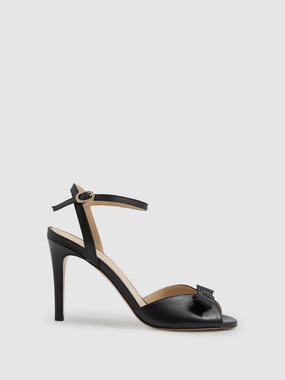 Reiss Camilla Elphick Black Leather Open-Toe Heels