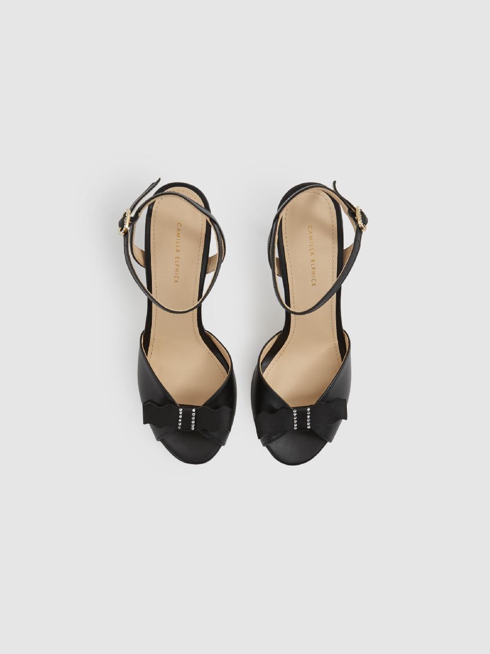 Reiss Camilla Elphick Black Leather Open-Toe Heels