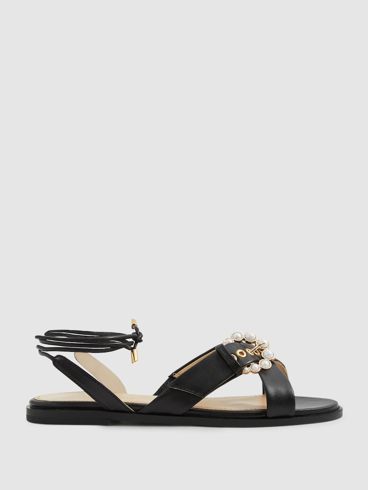 reiss Camilla Elphick Leather Sandals in Black