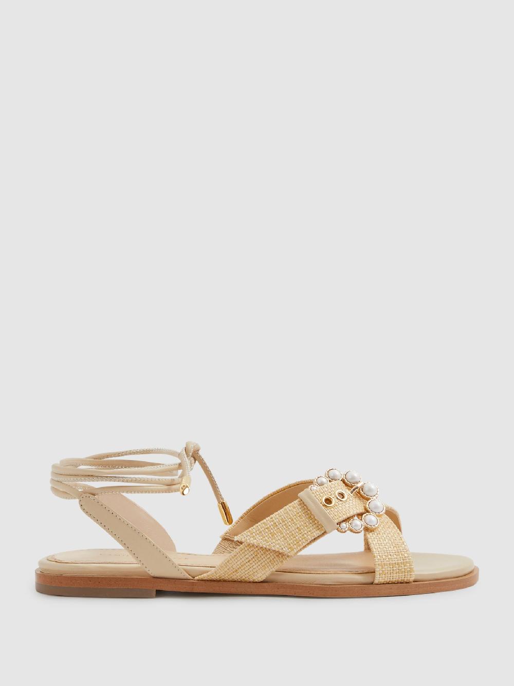Reiss Camilla Elphick Leather Sandals In Natural