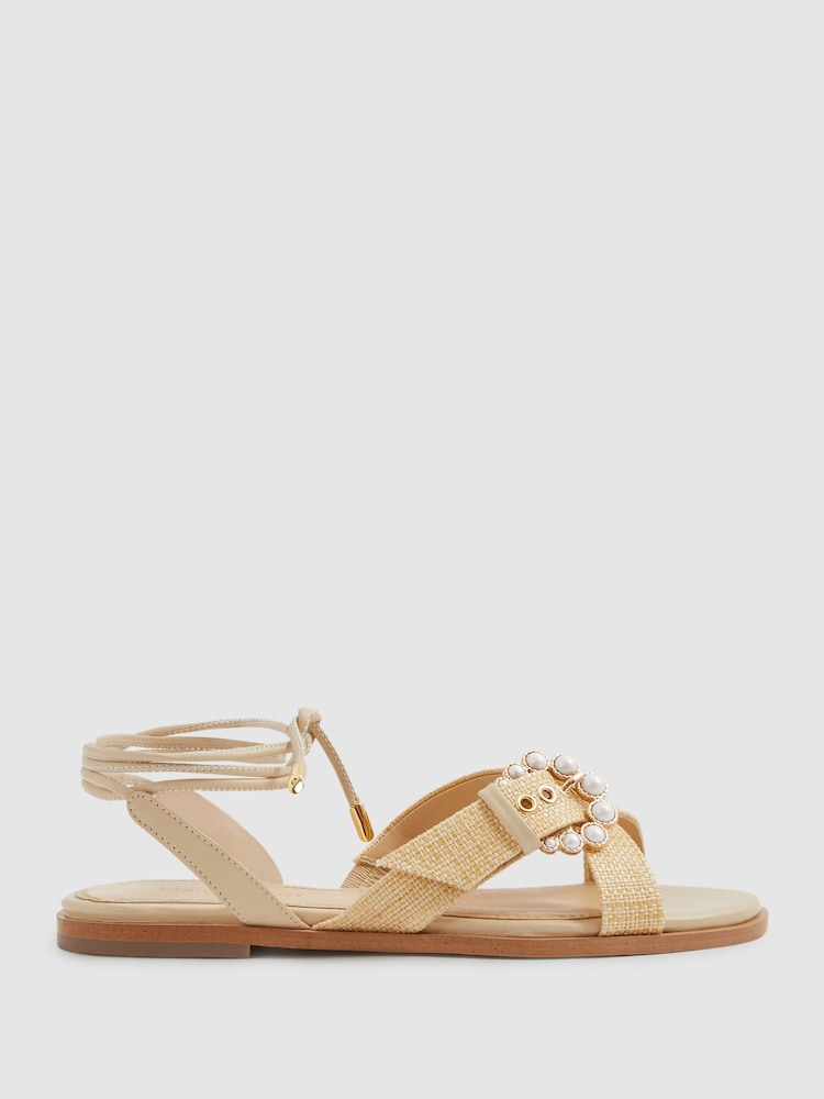 reiss Camilla Elphick Leather Sandals in Natural
