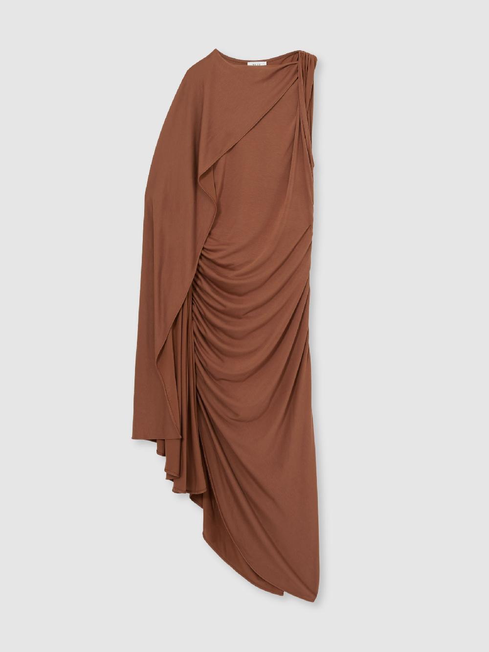 Reiss Cape Sleeve Jersey Dress In Brown