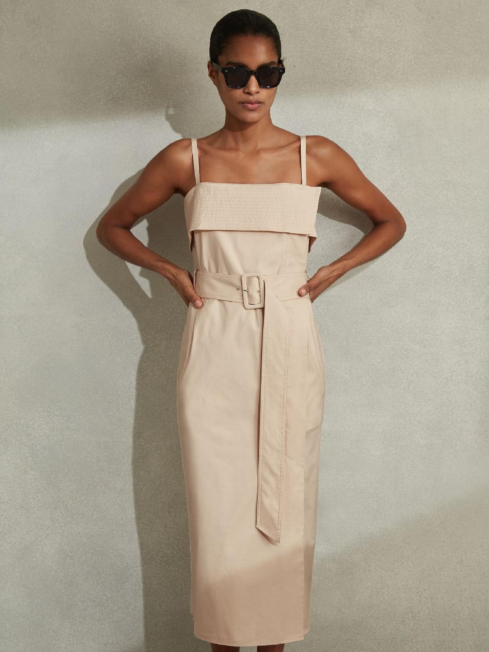 Reiss Cargo Belted Midi Dress In Stone