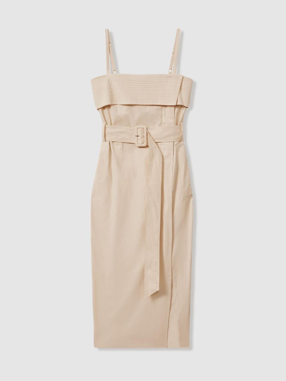 Reiss Cargo Belted Midi Dress In Stone