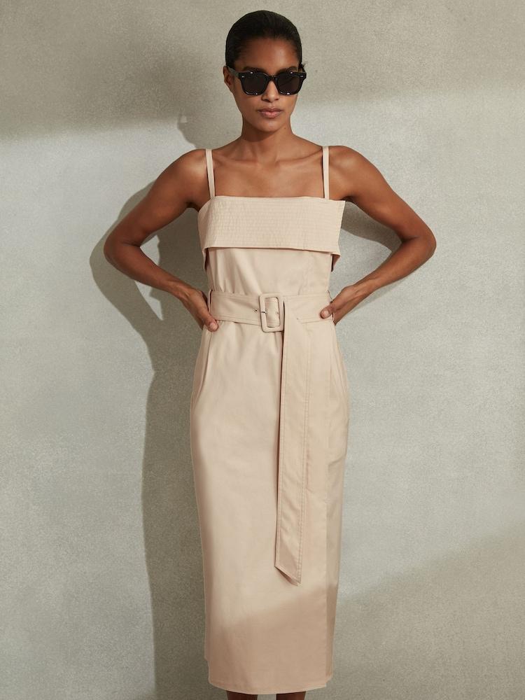reiss Cargo Belted Midi Dress in Stone