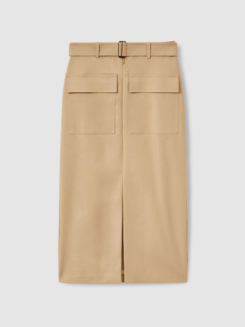 Reiss Cargo Pencil Skirt With Cotton In Camel