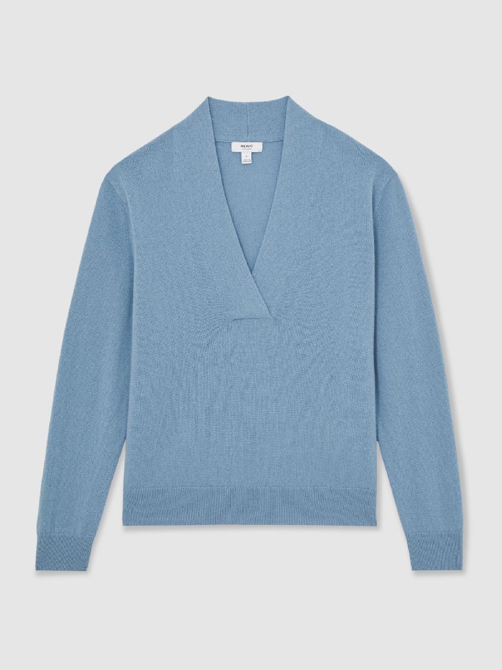 Reiss Cashmere V-Neck Jumper In Blue