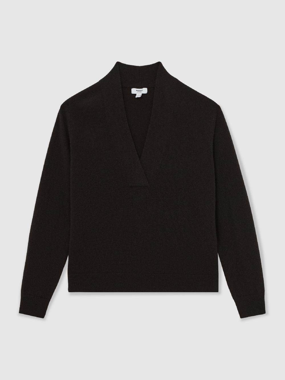 Reiss Cashmere V-Neck Jumper In Chocolate Brown