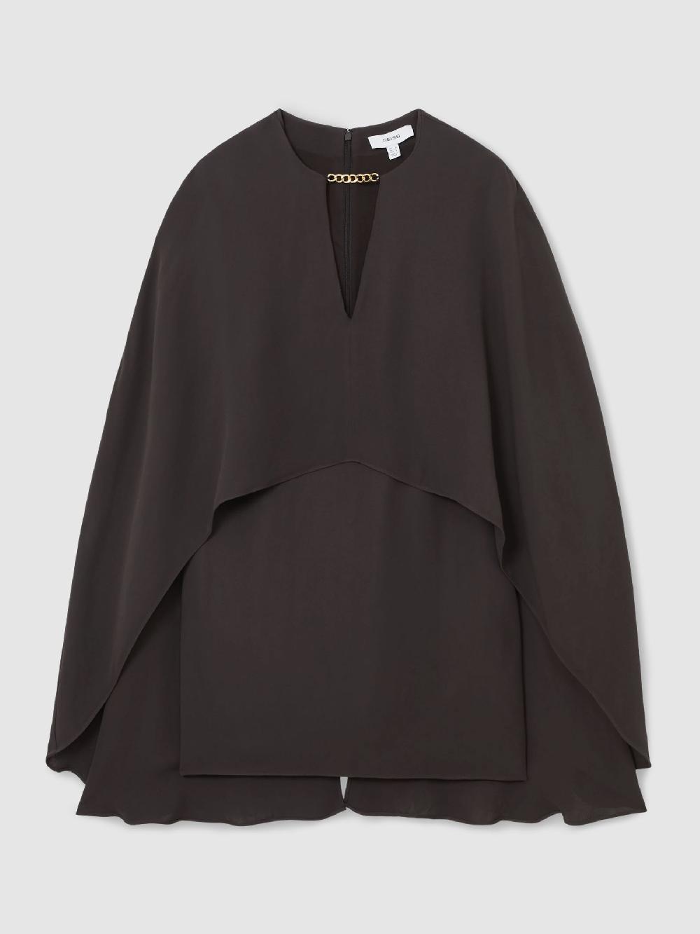 Reiss Chain-Detail Cape Mini Dress In Grape